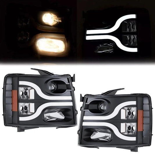 Projector Headlights LED DRL For Chevy Silverado 1500 2500HD 3500 HD 2007-2013