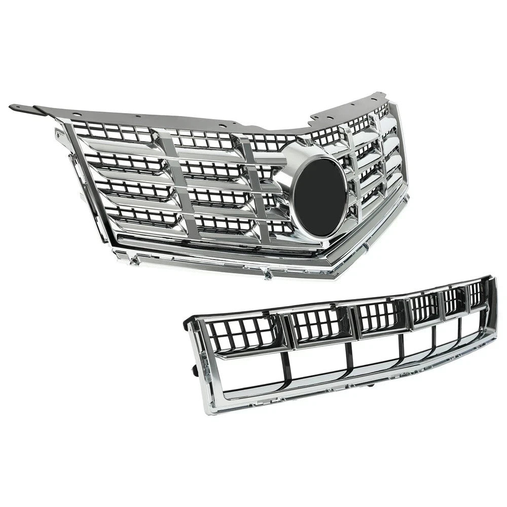 2Pcs Front Bumper Upper & Lower Grille Chrome Grill For Cadillac SRX 2013-2016