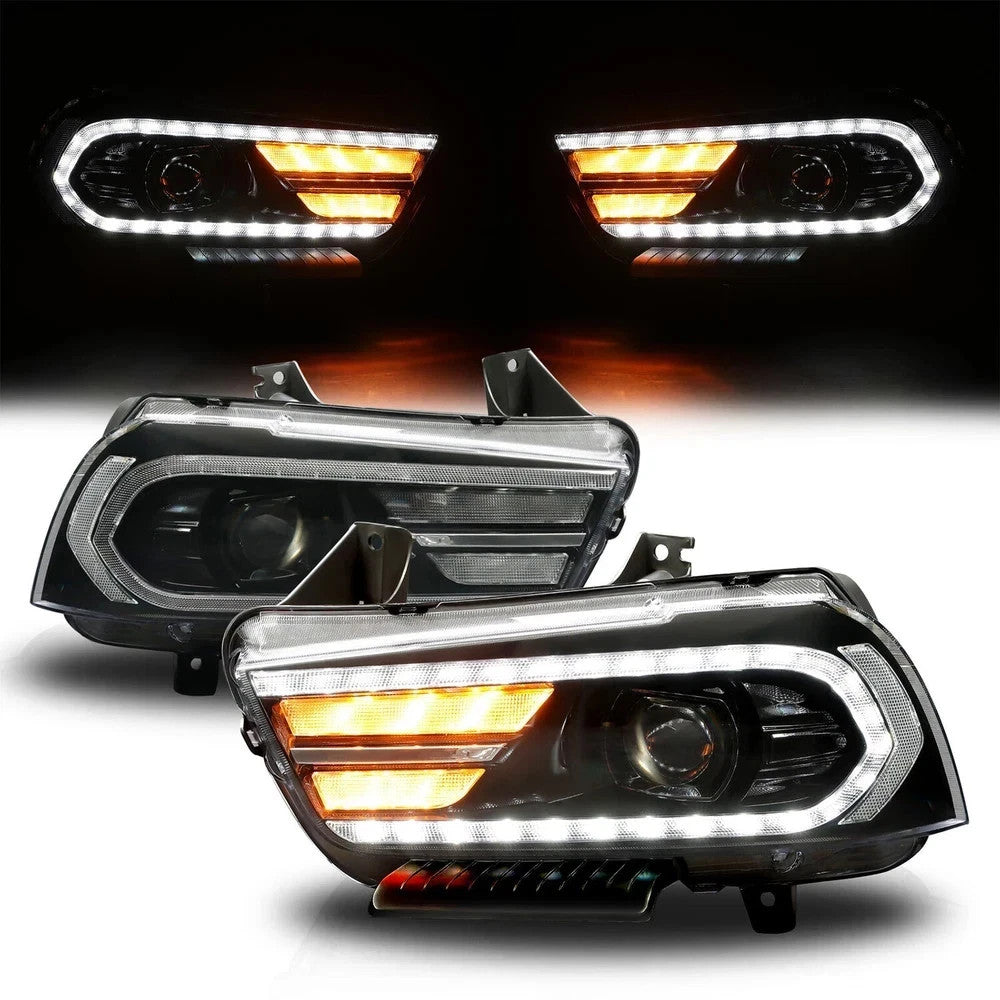For Dodge Charger 2011-2014 Projector Headlights Headlamps LED Sequential Turn
