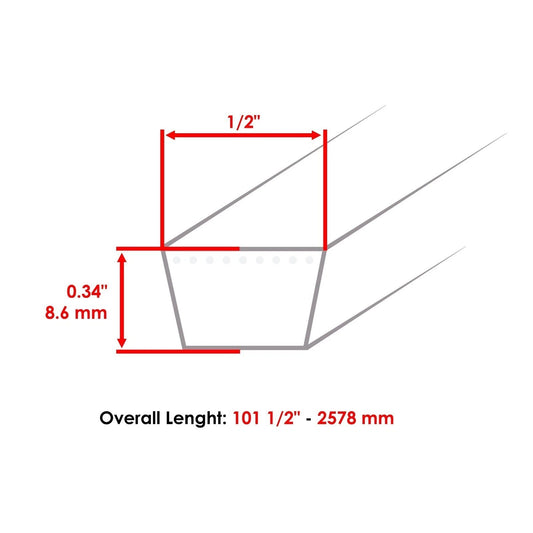 1/2" X 101.5" Deck Belt for Husqvarna YTA24V48 YTA22V46 YTH23V42 YTH18542