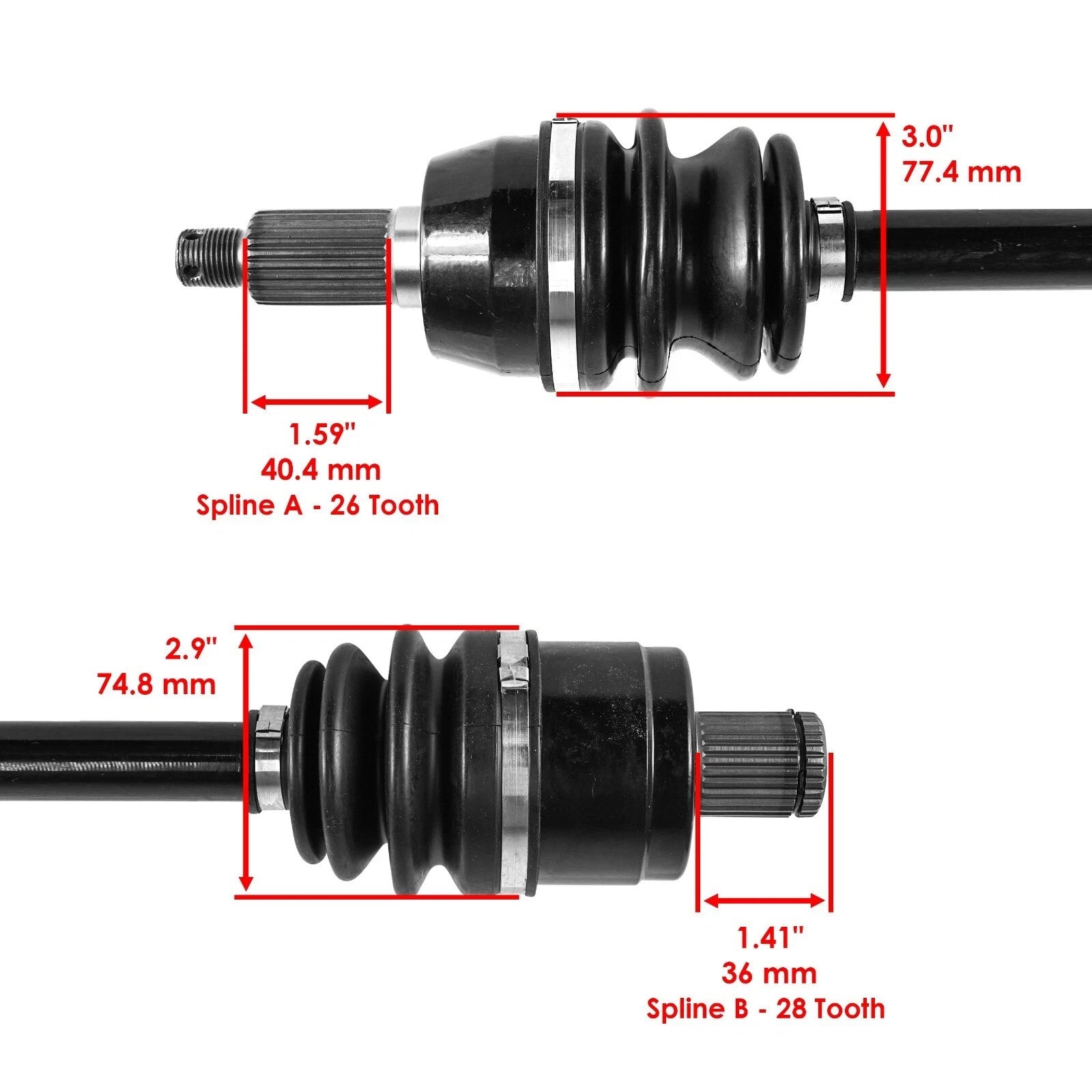 Caltric Front & Rear Axles For Polaris Scrambler 850 HO 2013-2015 Left & Right