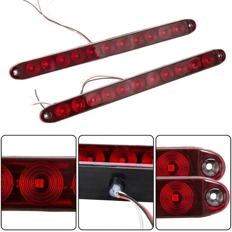 2pcs 16" Red 11 LED Trailer Truck Light Bar Stop Turn Tail Rear Brake Lamp Strip