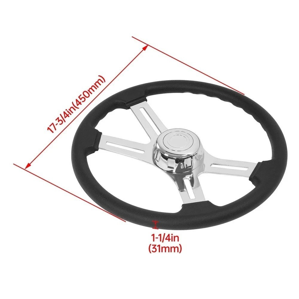18" Black Steering Wheel 4 Chrome Spoke For Freightliner Kenworth Peterbilt Mack