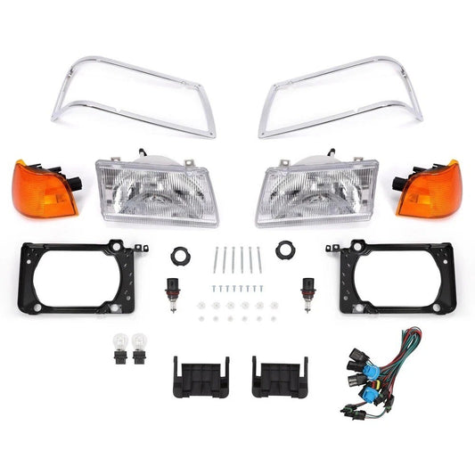 Pair Headlight w/Adjusters + Corner Light & Bezel For Peterbilt 375 385 Halogen
