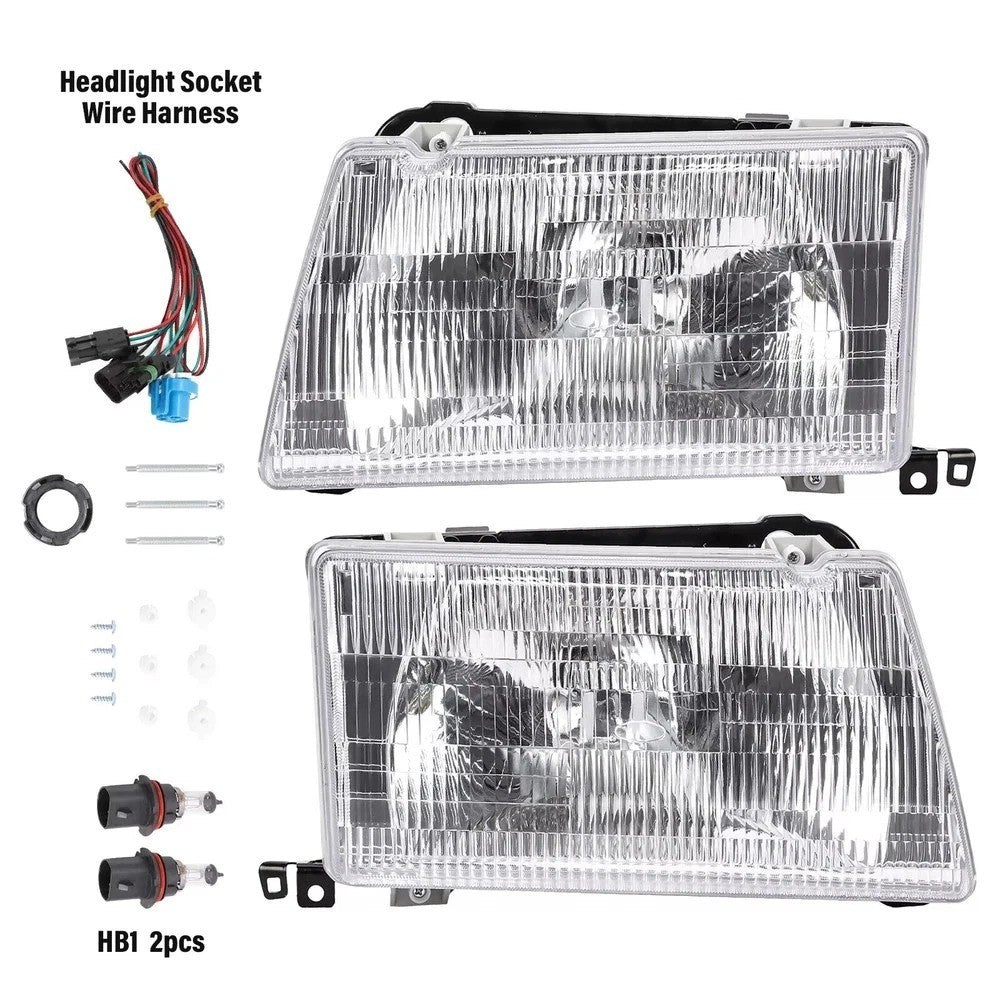 Headlights w/Bulbs& Wiring Kit For Peterbilt 375 385 Driver&Passenger Side Clear