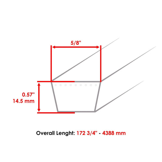 172 3/4 Inch 5/8" Thick Deck Belt for Ferris Snapper 5103870 5103670 5103390