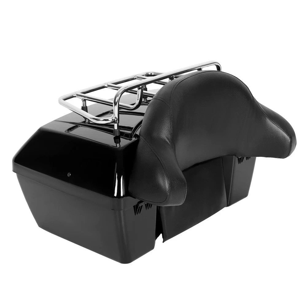 50L Universal Black Motorcycle Tail Box Trunk Top Rack Backrest For Harley Honda