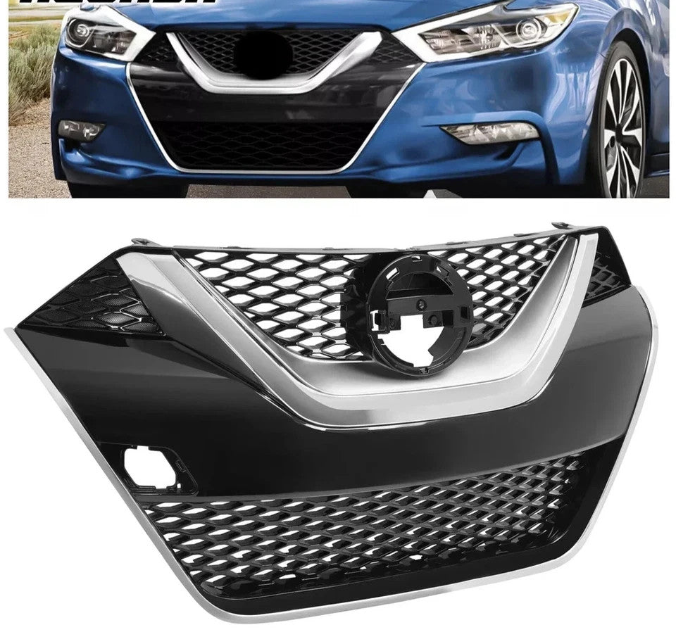 Fits Nissan Maxima 2016 2017 2018 Front Upper Bumper Grille Black & Chrome Trim
