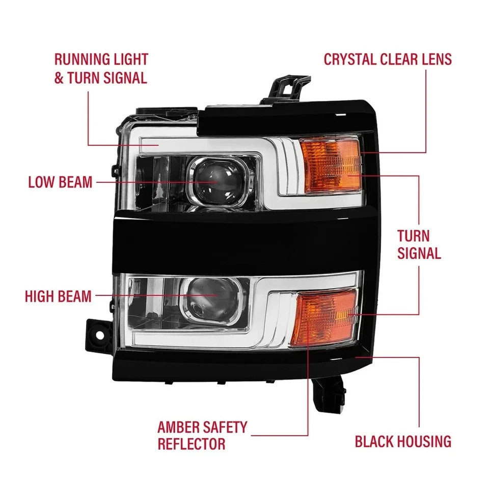HECASA For 15-19 2016 Chevy Silverado 2500HD 3500HD LED Projector Headlights