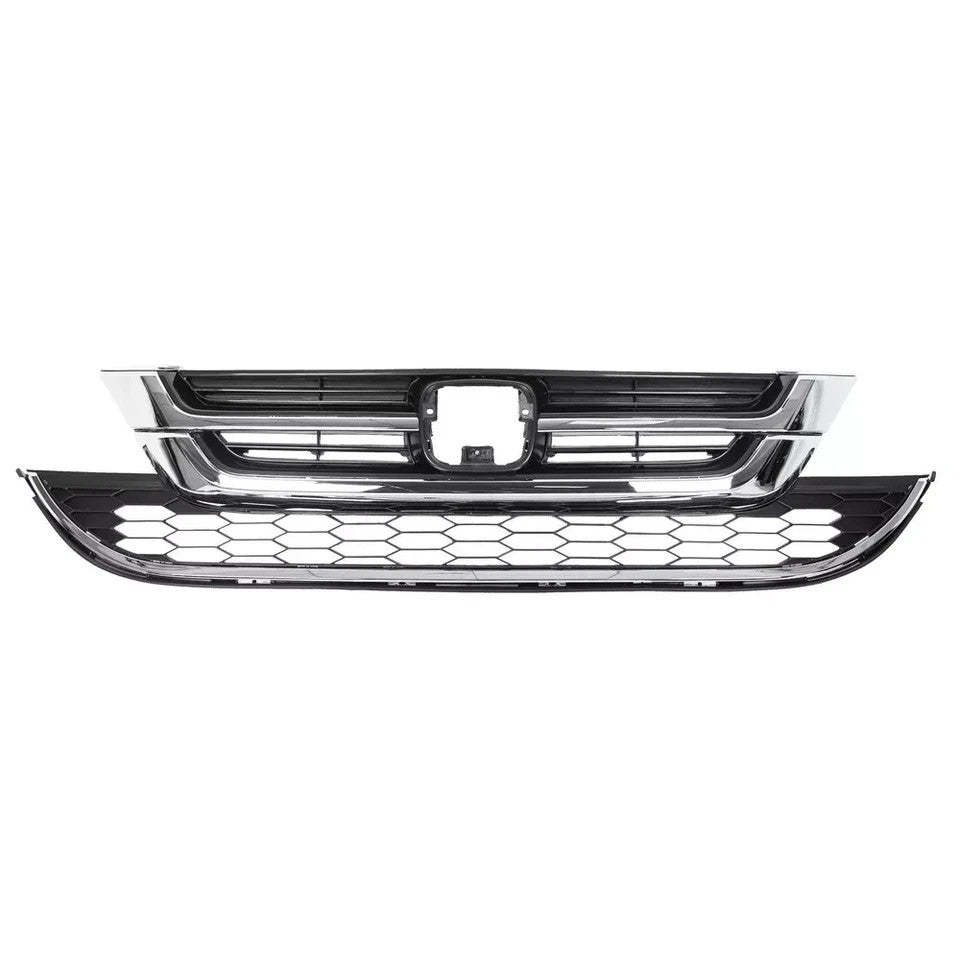 Fits Honda 2010-2011 CRV CR-V Chrome Front Upper & Lower Honeycomb Grill Grille