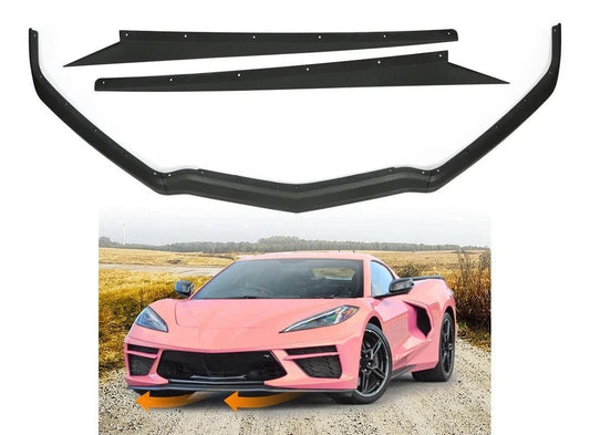 For 20-24 Corvette C8 Z51 5VM Style Front Bumper Lip + Side Skirt Rocker Panel