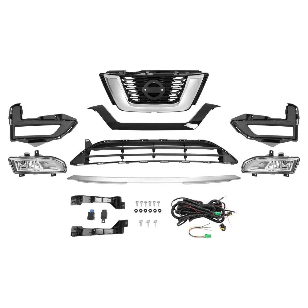 For Nissan Rogue 2017-2020 Front Upper Lower Grille/Grill Trim/Fog Lamp Kit