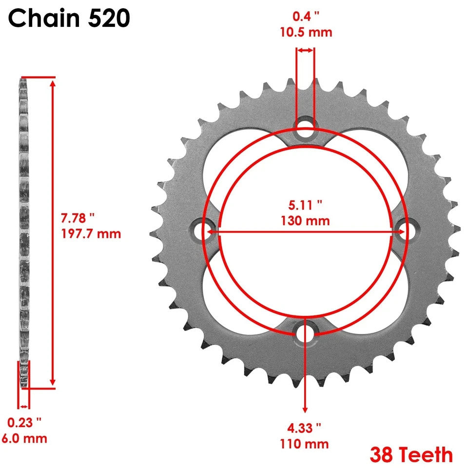 Black Drive Chain And Sprockets Kit for Honda TRX450ER Electric Start 2006-2014
