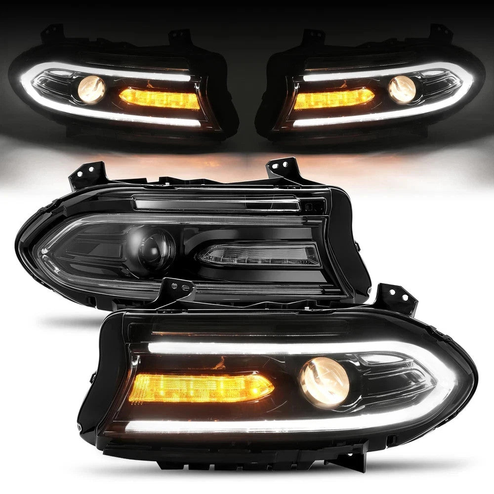 HECASA Halogen LED DRL Projector Headlights Lamps For 2015-2022 Dodge Charger