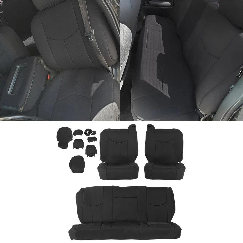 Full Set Seat Covers Black Cloth For Chevy Silverado 1500 Extended Cab 1999-2006