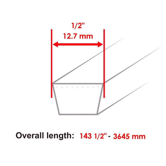Belt fits John Deere 46" Deck Scotts S2046 S2546 GX10176 (1/2 x 143 1/2")