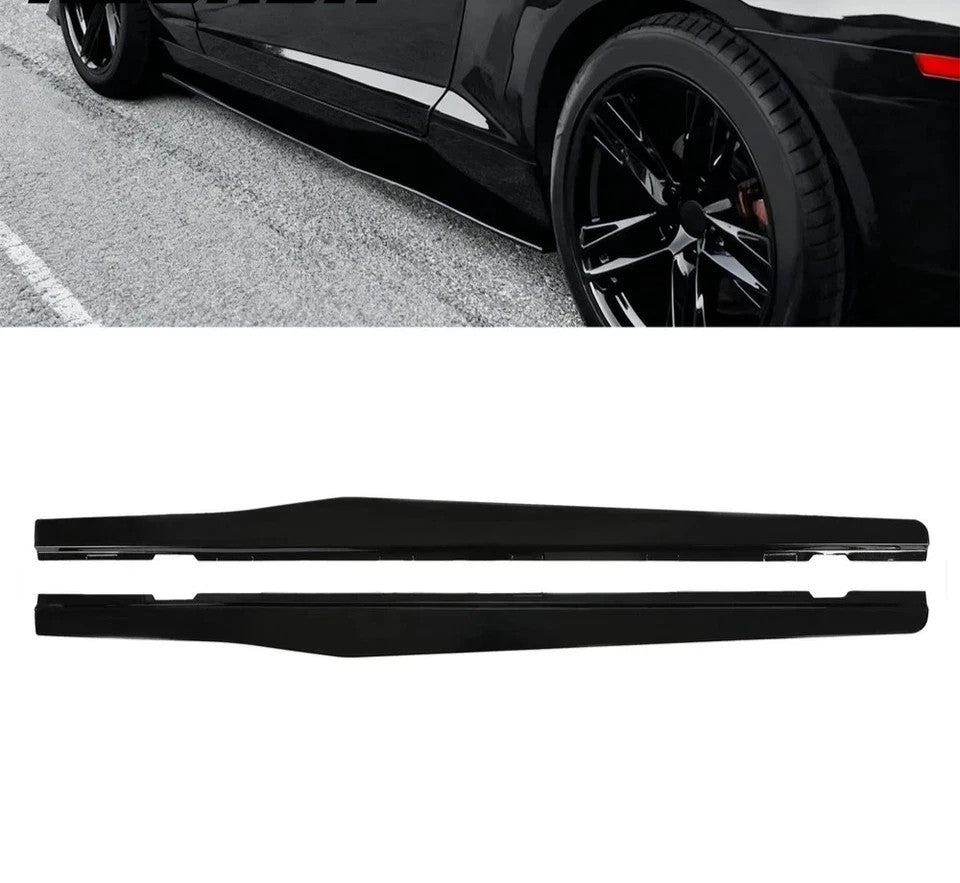 Side Skirts Extension For 2010-15 Chevy Camaro SS LS LT Gloss Black Rocker Panel