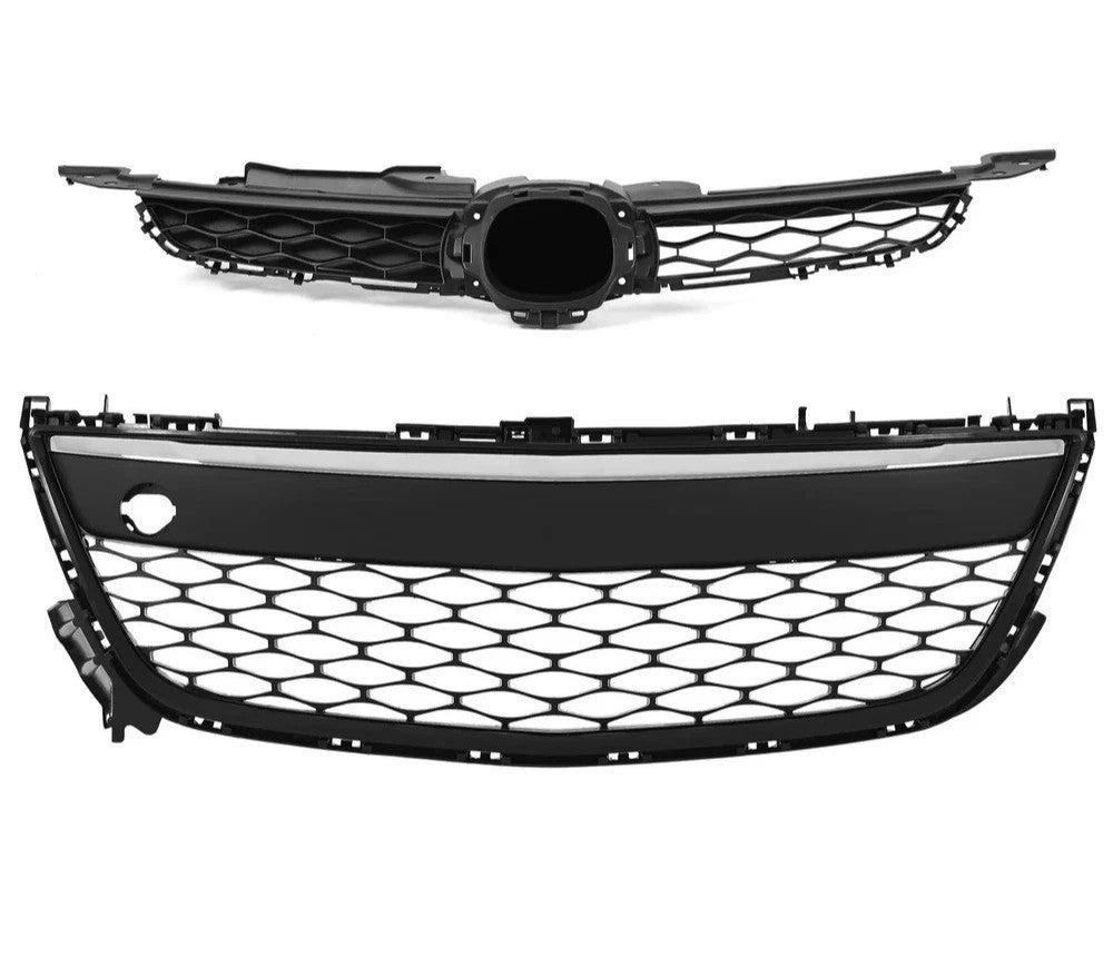 Front Bumper Upper+Lower Grille Black w/Chrome Molding For Mazda CX-7 2010-2012
