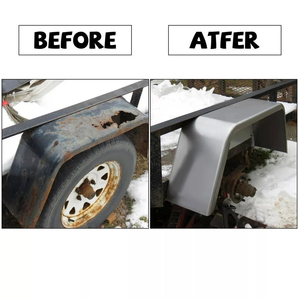 Pair of Square Silver Steel Cargo Single Axle Trailer Fenders (14"-16" wheels)