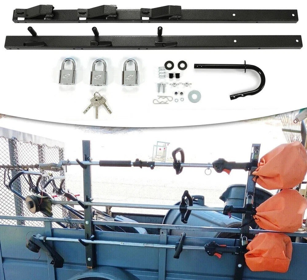 HECASA 3 Place Weeder Edge Trimmer Rack For OPEN Landscape Trailer Lockable