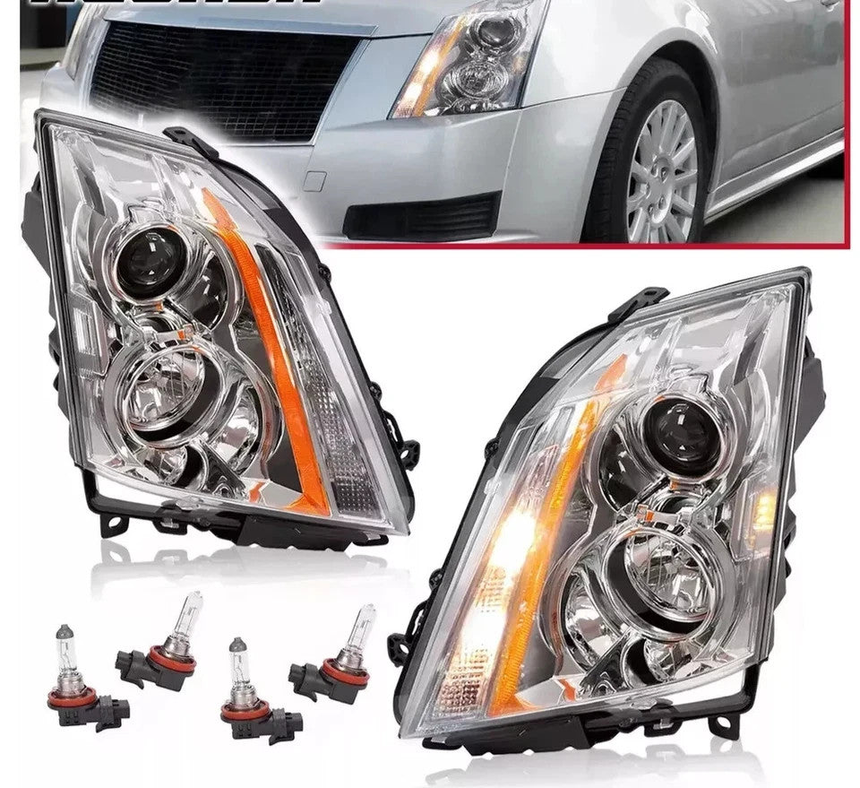 HECASA Halogen Pair Headlight For Cadillac CTS 08-15 Left and Right With Bulbs