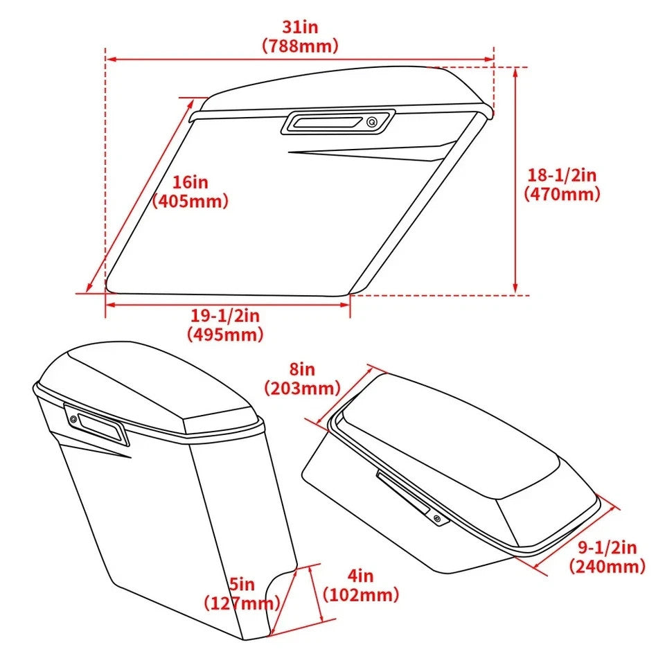 5" Stretched Saddlebags Saddle Bag For Harley Davidson Street Road Glide 2014-24