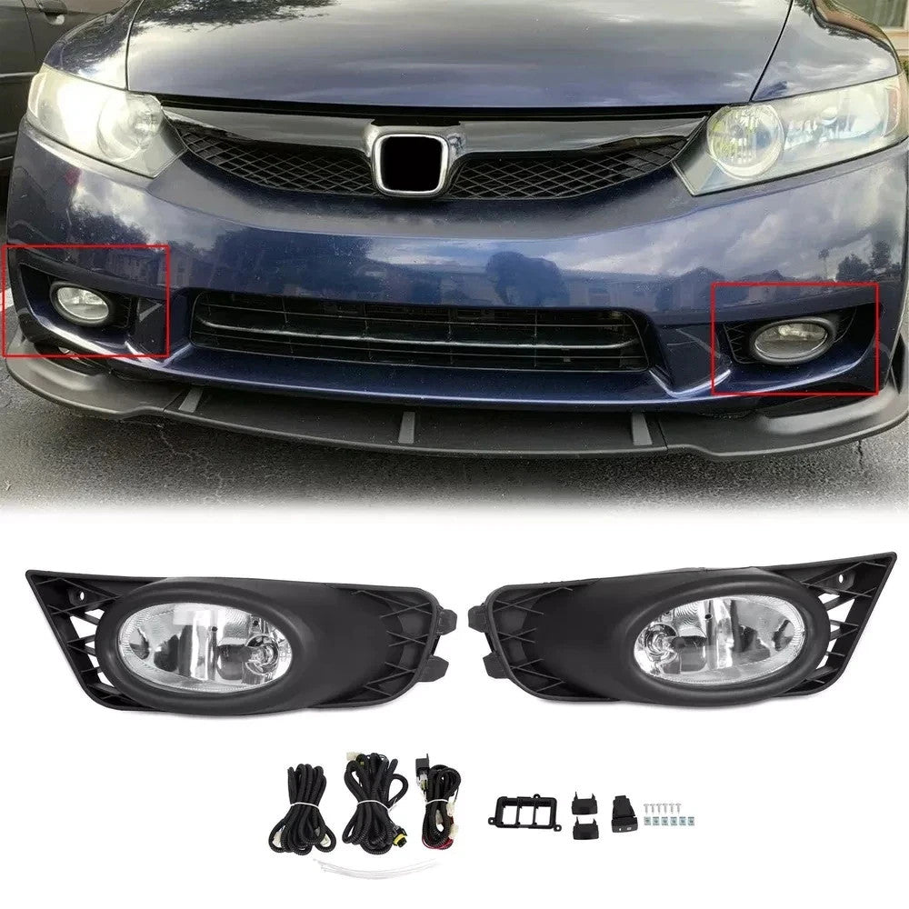 For 2009-2011 Honda Civic 4-Door Sedan Bumper Fog Lights Driving Lamps w/Switch