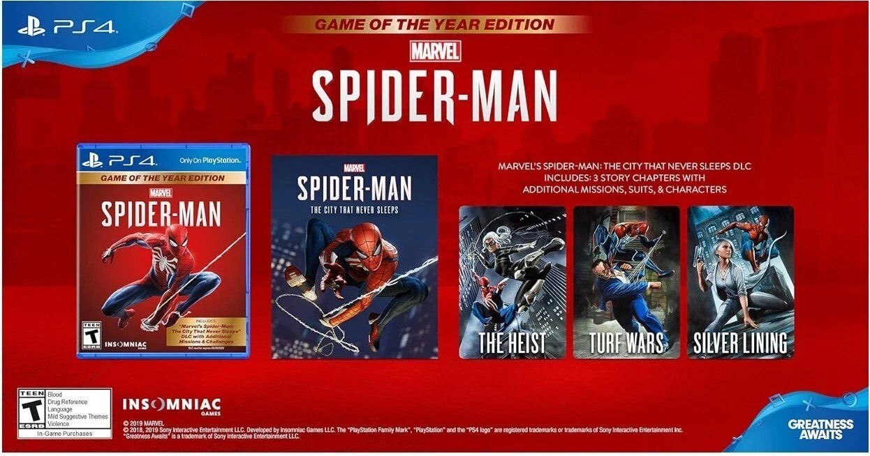 Spider Man Marvel Game of The Year Edition Sony PlayStation 4 PS4 New Sealed
