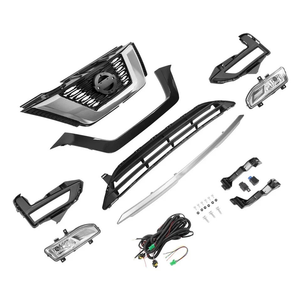 For Nissan Rogue 2017-2020 Front Upper Lower Grille/Grill Trim/Fog Lamp Kit