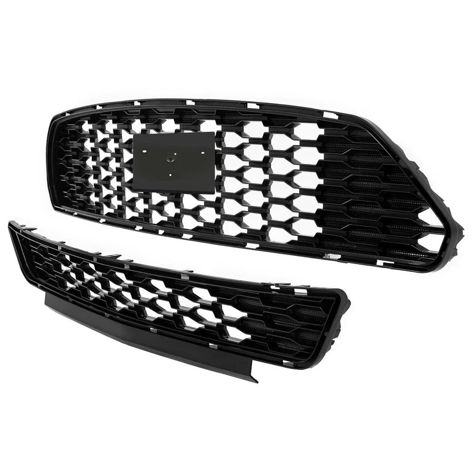 HECASA Front Bumper Grille Grill Upper&Lower For Ford Mustang 2015 2016 2017 GT