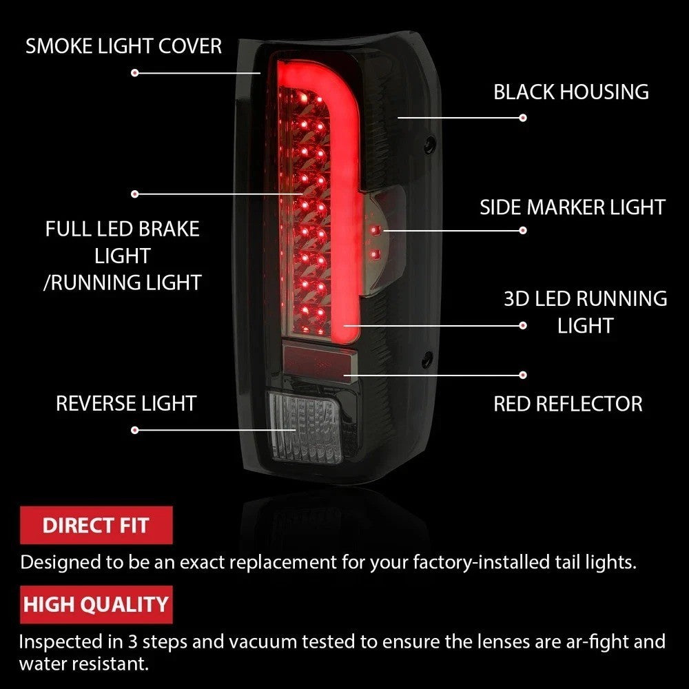 LED Left & Right Brake Tail Lights Lamps Smoked For 90-97 Ford F150 F250 F350