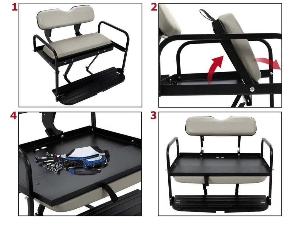 For Yamaha G14 G16 G19 G22 Golf Cart Rear Flip Seat Kit Steel Off-White Cushion
