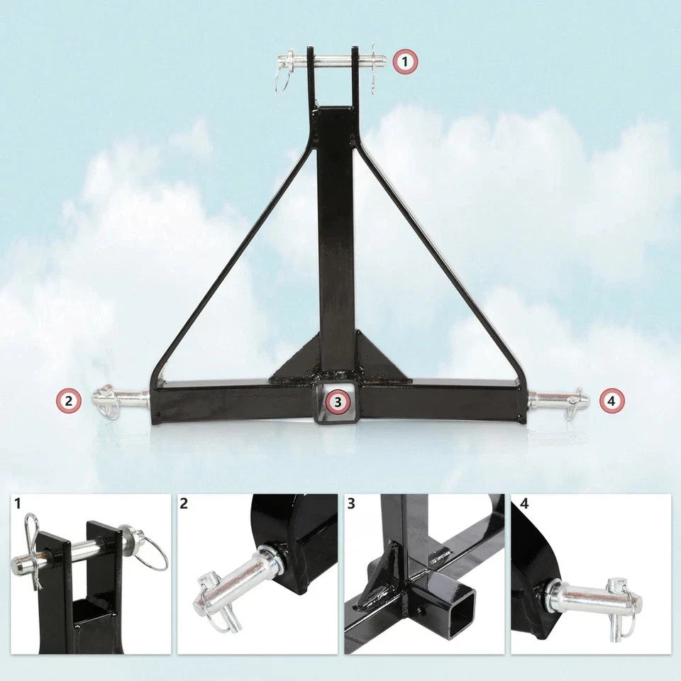 HECASA 3 Point 3 PT Trailer 2" Receiver Hitch Adapter Tow Drawbar CAT 1 Tractor