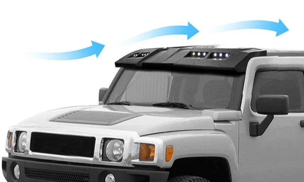 HECASA Sun Visor Roof For Hummer H3 Fiberglass Black w/ LED DRL Lights 1-Piece