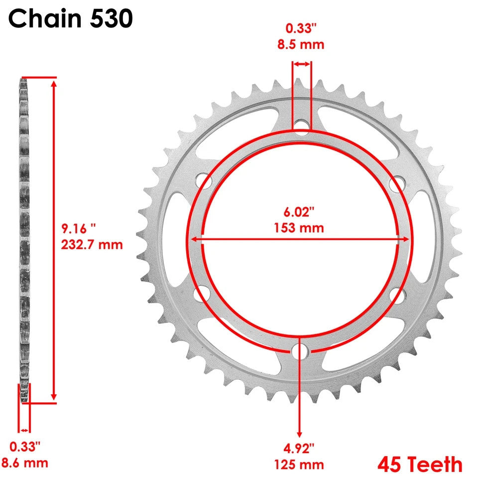 Rear Wheel Chain Sprocket for Kawasaki ZX-10 Ninja ZX1000 1988-1990 45 Teeth