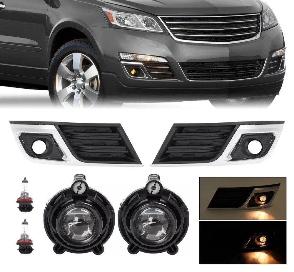 HECASA Pair Front Fog Lights w/ Bezel Trim For Chevrolet Traverse 13-17 20988620