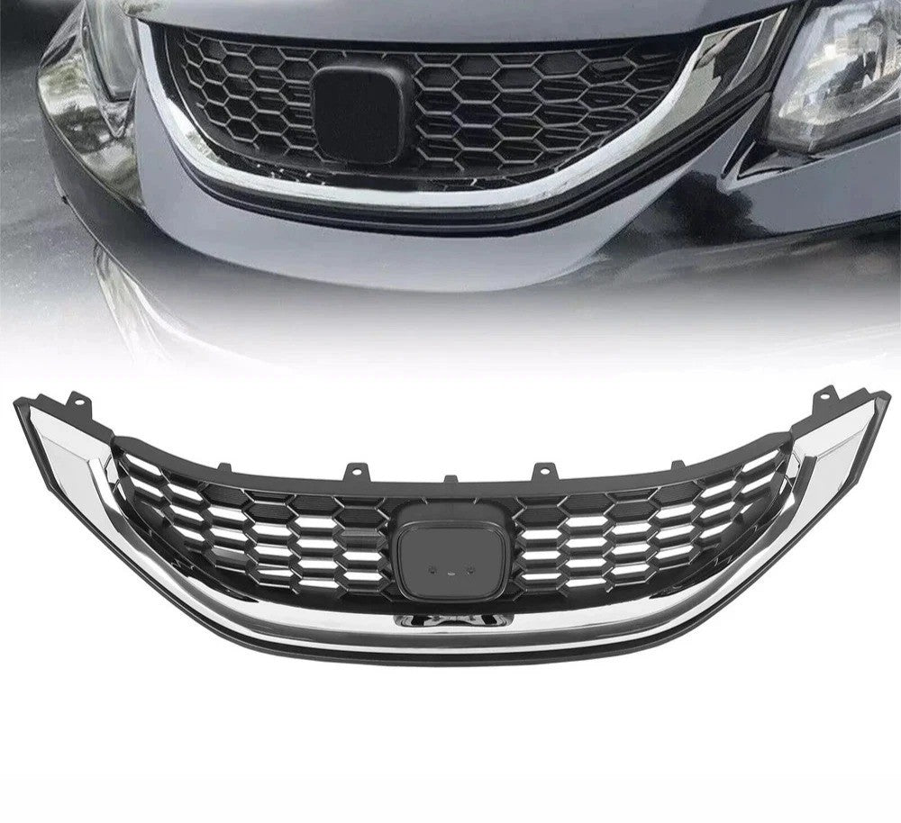For Honda Civic Sedan 2013-2015 Front Bumper Upper Grille Grill W/Chrome Trim