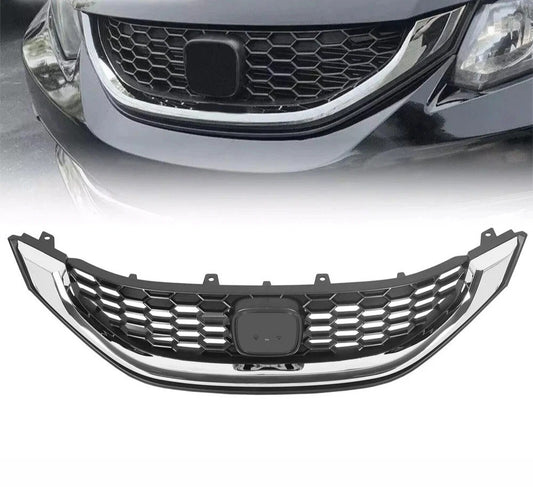 For Honda Civic Sedan 2013-2015 Front Bumper Upper Grille Grill W/Chrome Trim