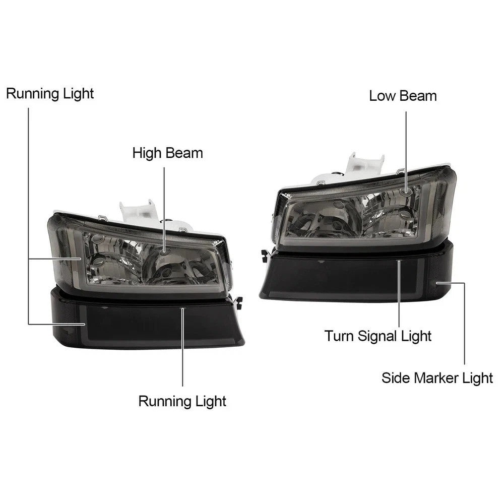 Smoke Headlights Bumper Lamps Fit For 03-07 Chevy Silverado Avalanche w/ LED DRL