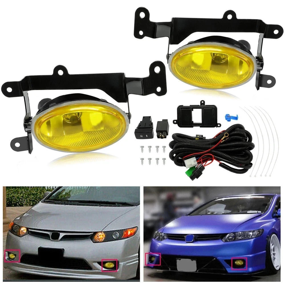 Fit 2006 07 2008 Honda Civic Coupe Yellow Lens Bumper Sealed Fog Lights W/Wiring